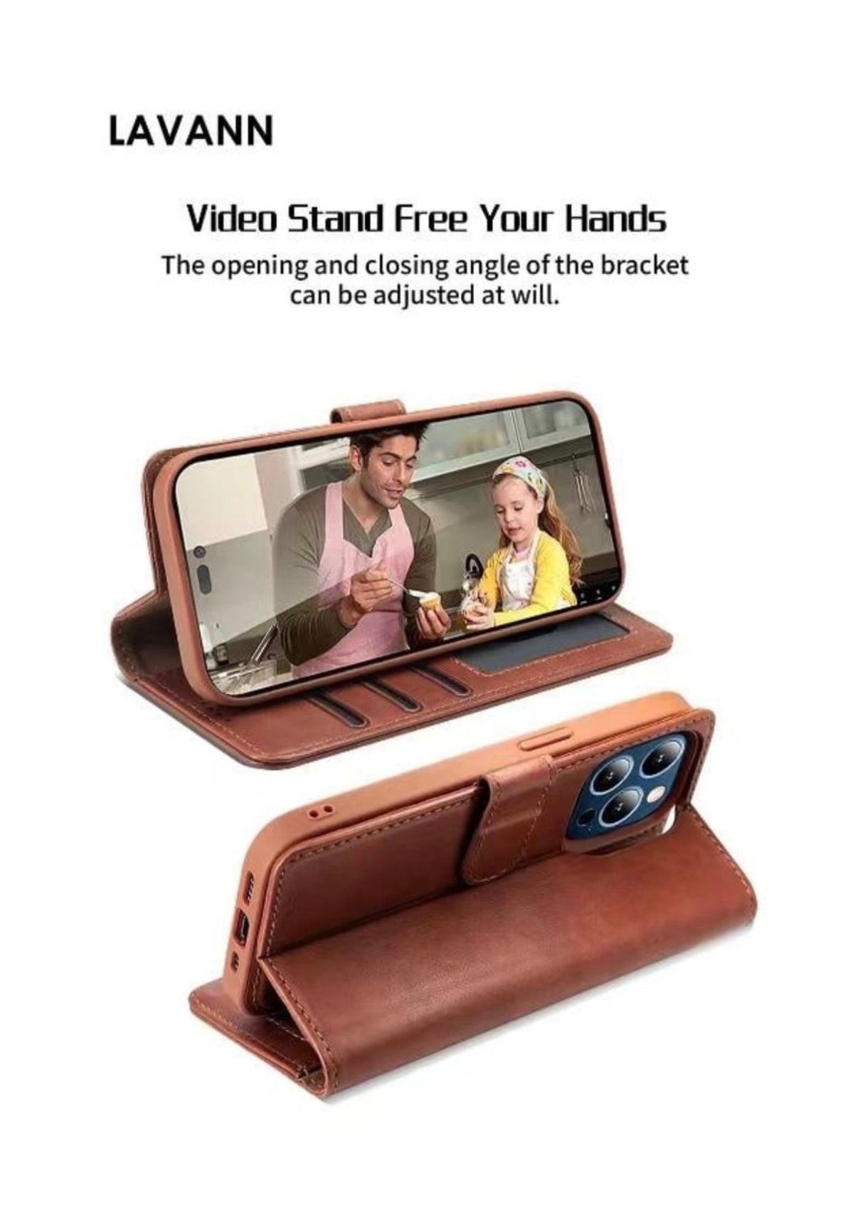 Magnetic leather book shelf for iPhone 15