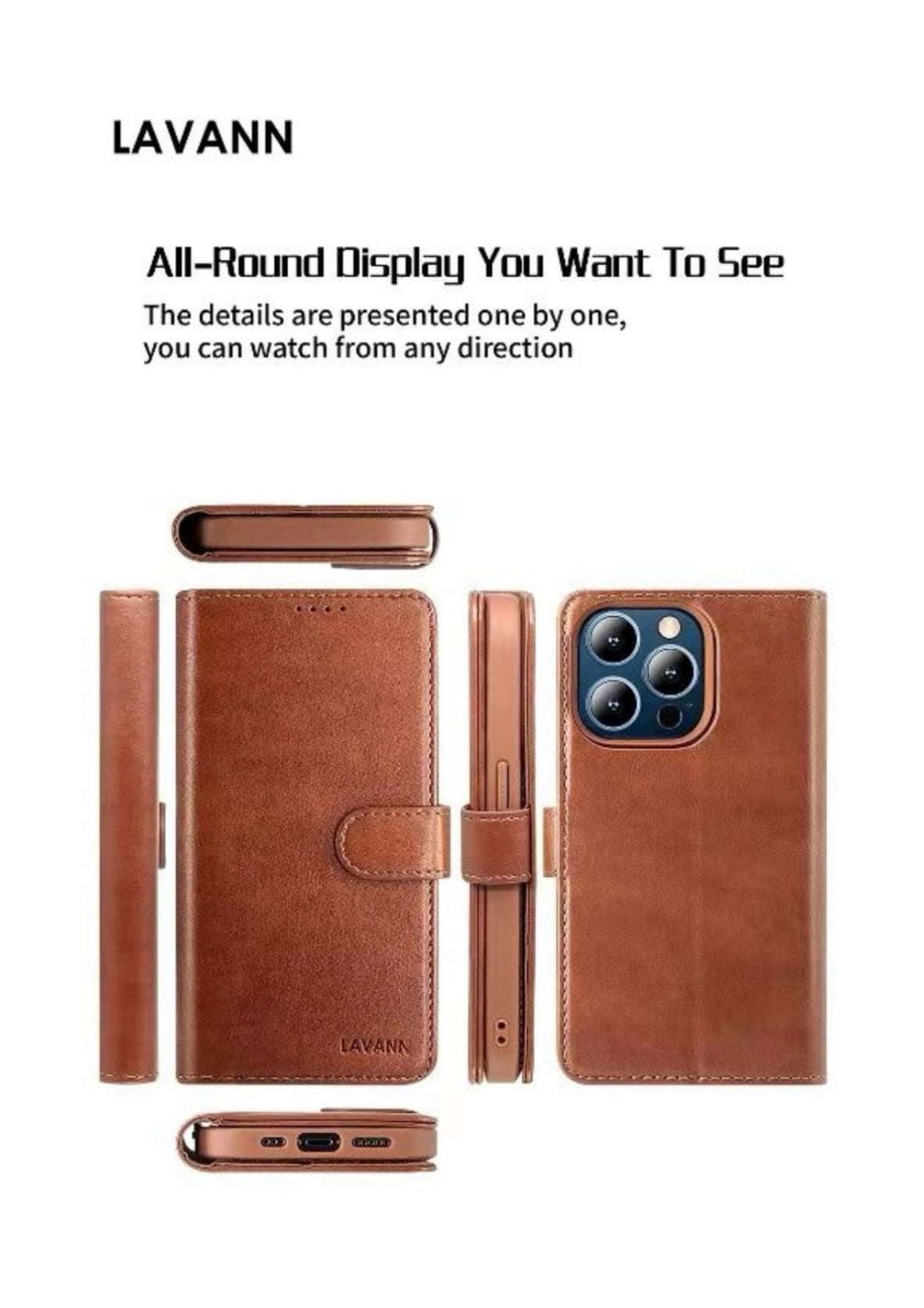 Magnetic leather book shelf for iPhone 15