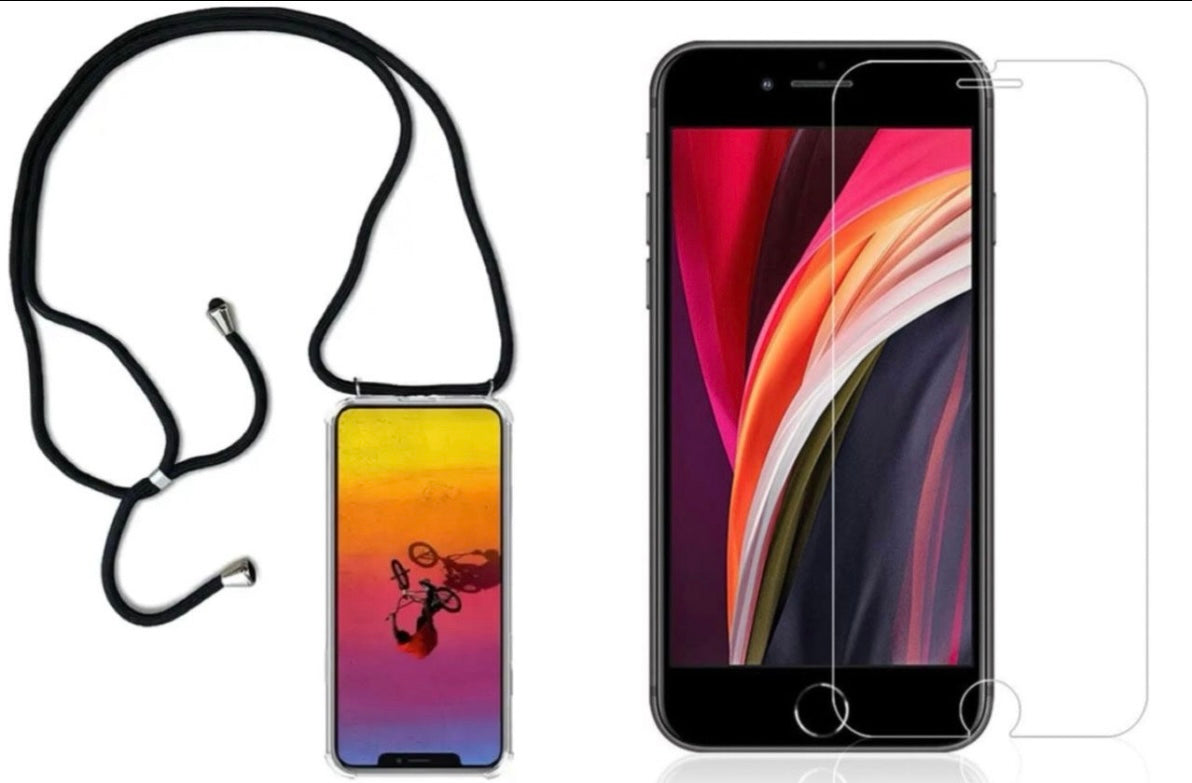 iPhone 11 Pro Max rubber case with lanyard and glass protector