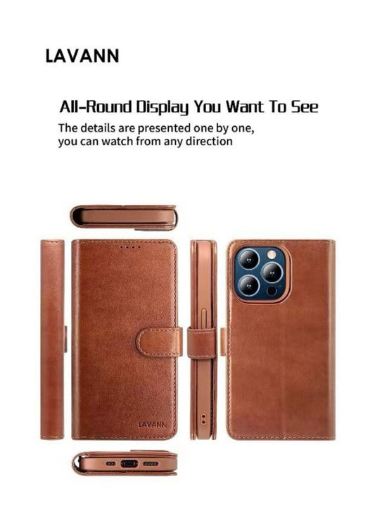 Magnetic leather book shelf for iPhone 15