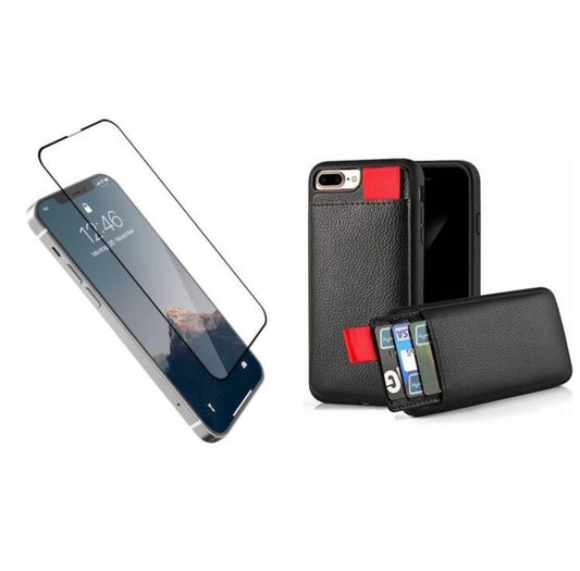 iphone 12 case leather card holder with glass